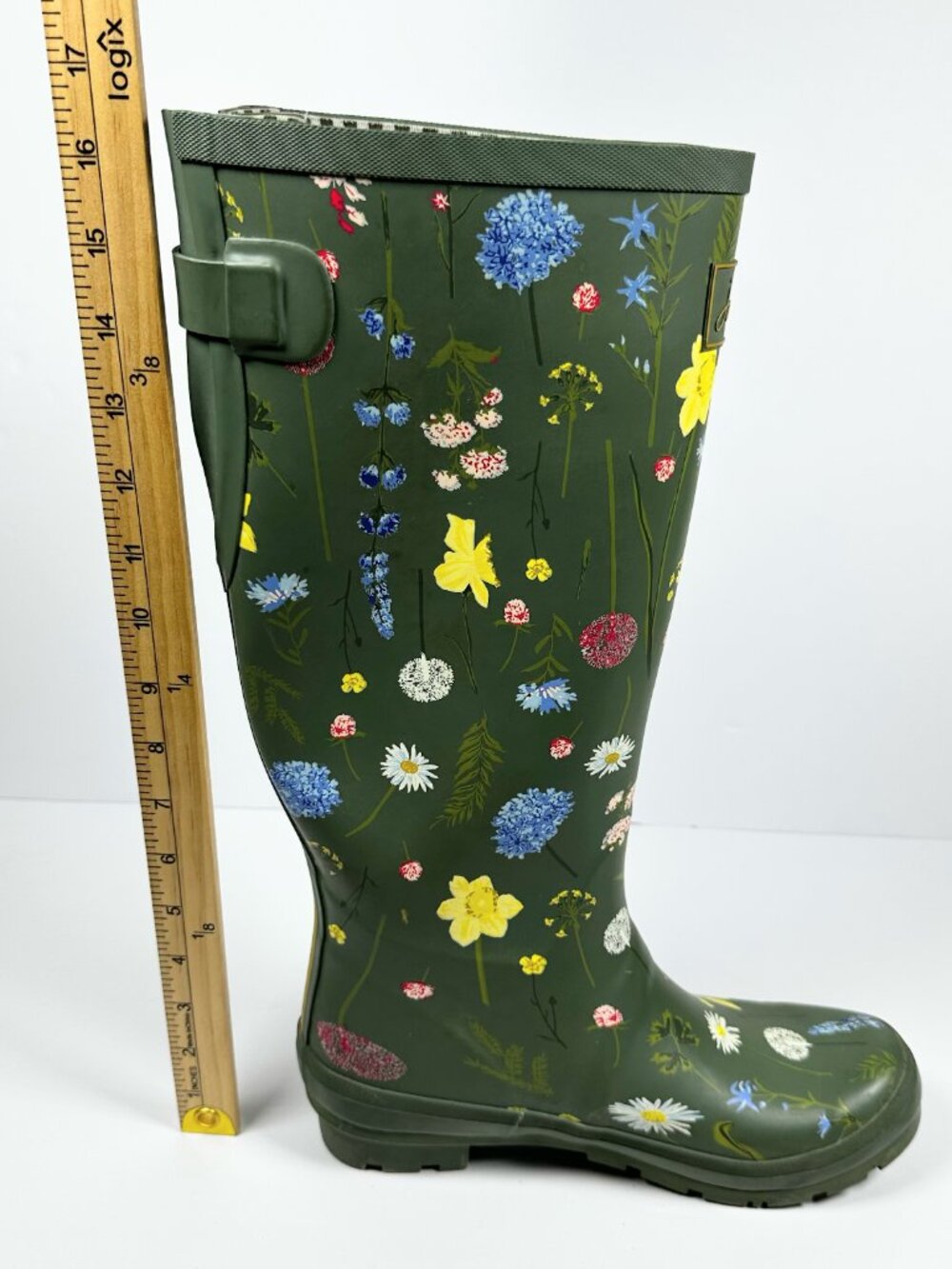 Joules Women’s Size 9 Tall Welly Wellies Army Green Wildflowers Theme Rain Boots - Picture 6 of 16